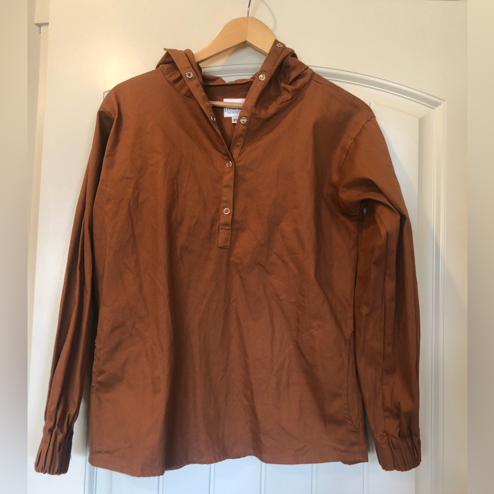 Amae Co XS fisherman smock hoodie style- caramel